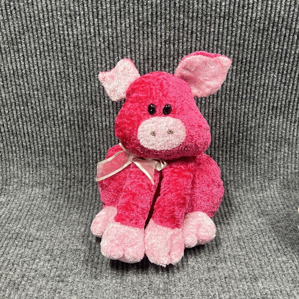 Sugar Loaf Pink Pig Plush 10” Stuffed Animal‎ Soft Toy Beanie Bottom Bow RARE
